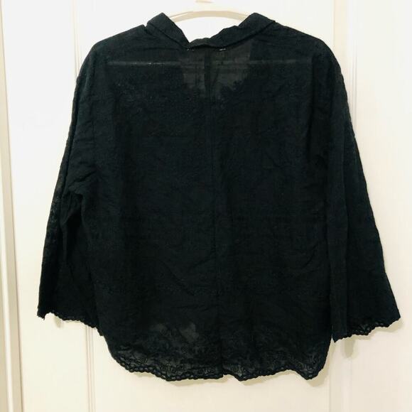 Solitaire Women's Button Up Shirt Embroidered Hi-Low Hem Long Sleeve Black Large - Picture 8 of 10